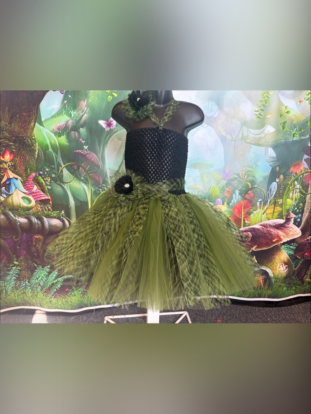 Handmade Olive Green and Black Tulle Tutu Dress